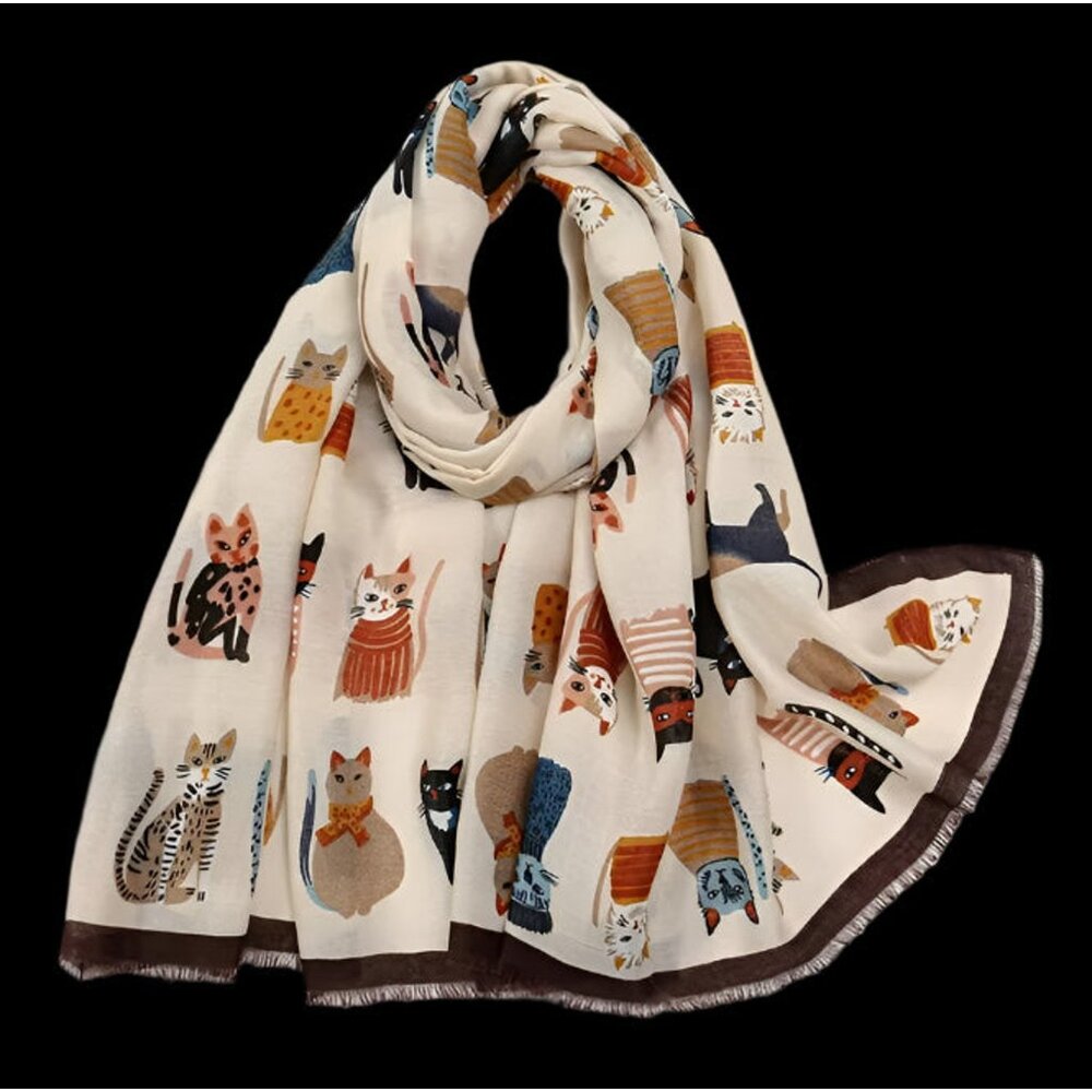 Many Cats Print Scarf Polyester Fiber Fashion Lightweight